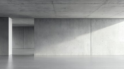 Poster - Minimalist concrete interior with smooth walls and open space, perfect for modern architecture themes.