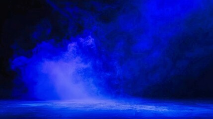 Poster - On a plain black background, colorful smoke covers the floor, enhanced with a misty fog effect texture, ideal for text or space overlays.
