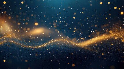 Poster - A mesmerizing abstract background with shimmering golden particles and a dreamy blue hue, perfect for various designs.