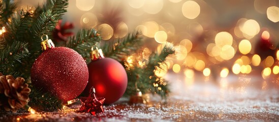 Aufkleber - Abstract Christmas Background with Defocused Light Spots and Ornaments in Warm Tones