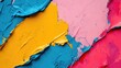 © MetaPixel - Abstract textured background of vibrant painted concrete in bold colors of blue, pink, yellow and orange for artistic and creative designs.