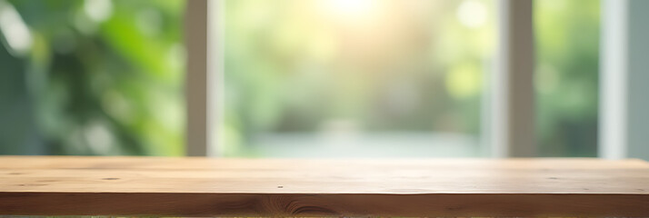 Aufkleber - Empty wood table top on blurred abstract window glass background, a selective focus creating a sense of minimalism and simplicity._00003_