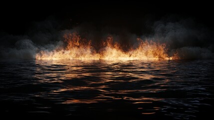 Poster - Blaze fire flame texture overlays an isolated background with a water reflection.