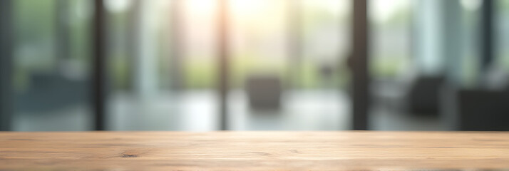 Aufkleber - Empty wood table top on blurred abstract window glass background, a selective focus creating a sense of minimalism and simplicity._00002_