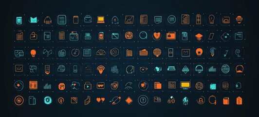 Collection of  Digital Technology Icons: A Comprehensive Set of  Modern UI Elements for Web and App Design