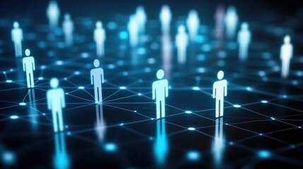 Poster - Abstract network of interconnected figures symbolizing digital connections and social interactions in a modern environment.