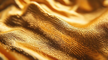 Aufkleber - Close up of luxurious textured golden fabric showcasing elegant waves and rich color depth for creative background or design use.