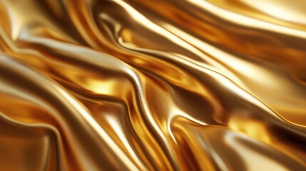 Aufkleber - Luxurious golden satin fabric close-up showcasing rich texture and smooth, flowing drapery perfect for elegant design backgrounds.