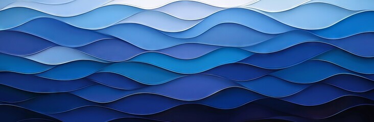 Poster - An elegant header with a dynamic design in rich dark blue, bold blue, and dark turquoise, showcasing fluid, curved waves and lines.