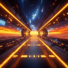 Sticker - Futuristic Space Tunnel at Sunset