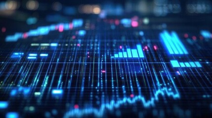Poster - Abstract digital graph displaying financial data trends with vibrant colors and glowing elements in a futuristic style.