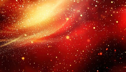 Poster - vibrant abstract background with red and gold hues, shimmering lights, and a dreamy cosmic atmospher