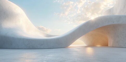 Poster - An abstract futuristic architectural design in 3D, featuring an empty concrete floor.