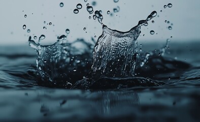 Poster - An isolated 3D render of transparent water splashes amidst scattered clear blue water.