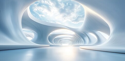 Poster - An abstract futuristic architectural design in 3D, featuring a concrete floor.