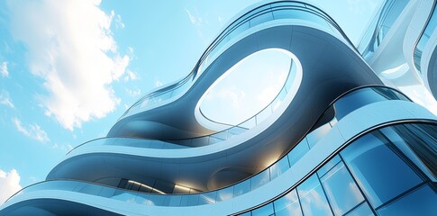 Poster - A 3D rendering of an abstract futuristic building with a concrete floor.