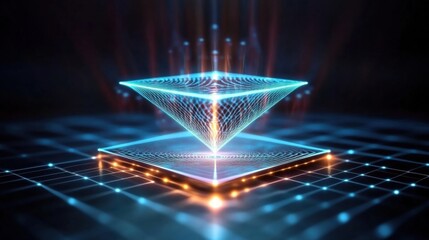 Poster - Futuristic holographic design with geometric shapes, glowing lines, and a vibrant effect, ideal for tech visuals.