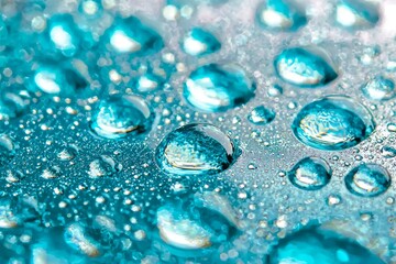 Poster - A transparent 3D render showing scattered clear blue water splashes.