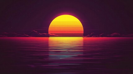 Poster - Vibrant sunset over tranquil water, creating a striking contrast between colors in a serene landscape.