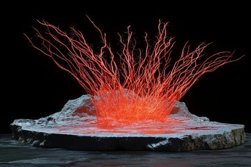 Poster - Fractal-style digital art depicting fire and lightning storm explosions, created using generative AI.