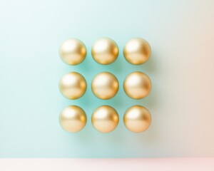 Wall Mural - geometric arrangement of golden orbs on pastel gradient background reflecting cosmic harmony
