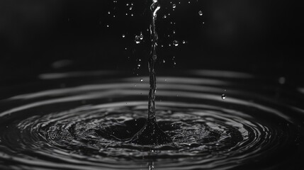 Aufkleber - Serene black and white water ripples with falling droplets creating a tranquil background for nature and relaxation themes