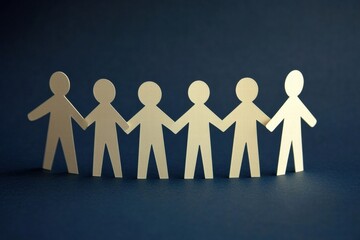 Poster - Creative paper cut figures holding hands, symbolizing unity, teamwork, and collaboration in a professional environment.
