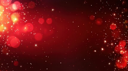 Poster - A vibrant red background filled with glowing bokeh lights and sparkling stars for a festive atmosphere.