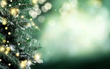 Poster - Magical Christmas tree adorned with glowing lights and soft focus background, creating a festive holiday atmosphere.