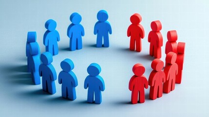 Poster - Colorful wooden figures in a circle representing teamwork, collaboration, and diversity in a business environment.