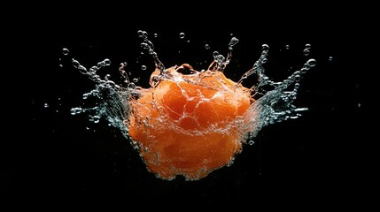 Aufkleber - Vibrant splash effect from an orange collision in water showcasing dynamic droplets against a dark background