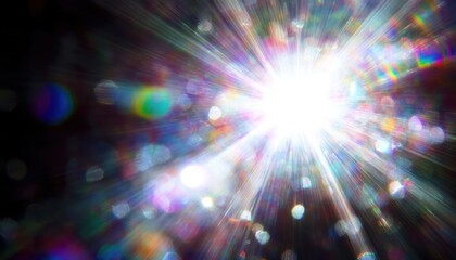 Poster - A vivid explosion of light showcasing colorful beams and sparkling effects, perfect for backgrounds or artistic designs.