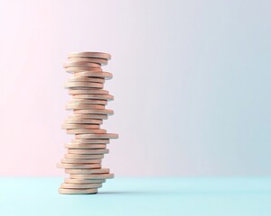 Poster - Spiral Coin Stack Under Soft Light Minimalist Concept of Growth and Financial Strategy