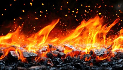 Poster - Vivid flames and glowing embers create a dynamic display of fire, showcasing the beauty and intensity of heat.