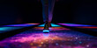 © Rohit k  - Low section of visitor walking on illuminated interactive floor projection mapping installation art, creating immersive and futuristic experience