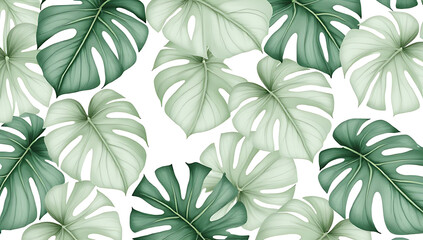 Poster - Beautiful monstera leaves with white color create a stunning tropical botanical pattern ideal for decorating and design backgrounds._00001_
