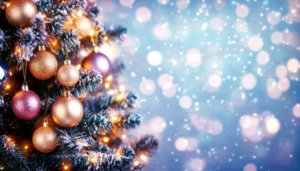 Poster - Festive Christmas tree adorned with colorful ornaments and sparkling lights, creating a magical holiday atmosphere.