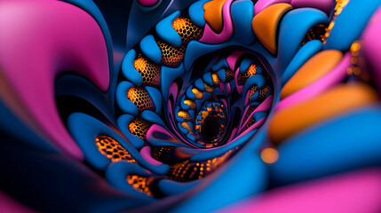 Poster - Vibrant, colorful abstract tunnel spirals into a dark abyss, creating a sense of depth and immersive appeal