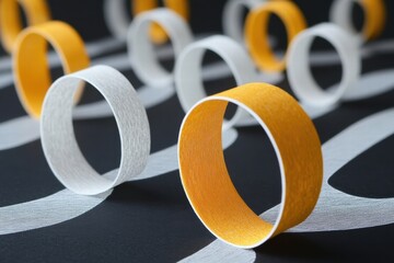 Poster - Colorful paper rings create a dynamic composition, showcasing creativity and artistic design on a black background.