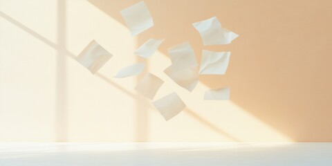 Aufkleber - Dreamlike Minimalism with Floating Papers in Soft Pastel Light