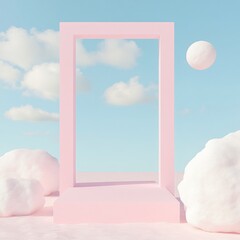 Poster - Surreal Pastel Landscape with Abstract Floating Elements in a Dreamlike Environment