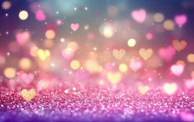 Poster - A dreamy background with sparkling hearts and soft bokeh lights, perfect for romantic and festive themes.