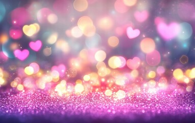 Poster - A beautiful blur of colorful bokeh hearts and glitter creating a magical and romantic atmosphere.