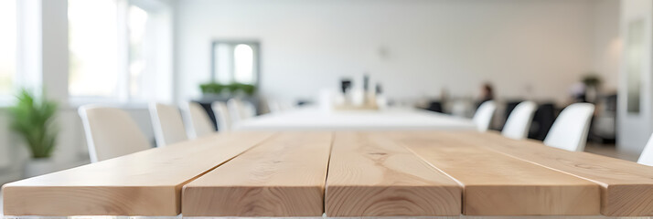 Aufkleber - A wood table top serves as a versatile backdrop for product displays and key visuals in a modern white office setting._00001_