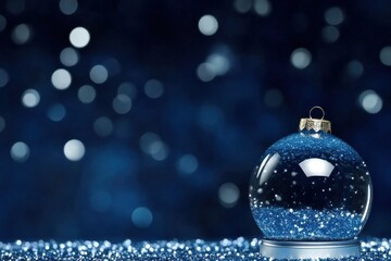 Poster - Beautiful blue glass ornament sparkling against a bokeh background, perfect for holiday and winter themed designs.