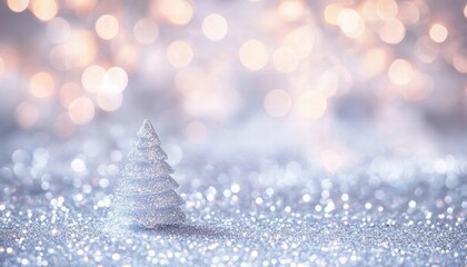 Poster - A shimmering miniature Christmas tree glistens atop a sparkling silver surface, capturing the festive spirit of the season.