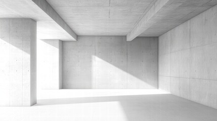 Poster - Minimalist concrete interior with natural light casting shadows on smooth walls, perfect for modern architecture projects.