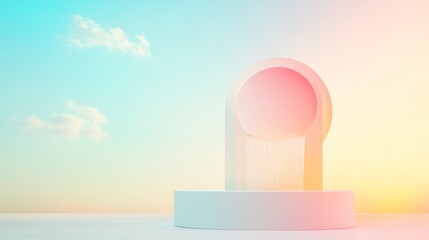 Aufkleber - Abstract Pastel Fountain with Geometric Design and Soft Sunset Gradient