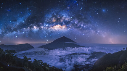 Wall Mural - Stunning night sky with the Milky Way stretching across a starry backdrop. Ideal for nature and astronomy themes.