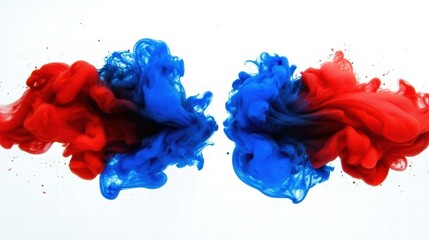 Poster - Vibrant mix of red and blue ink swirling together in creative abstract forms on a white background.